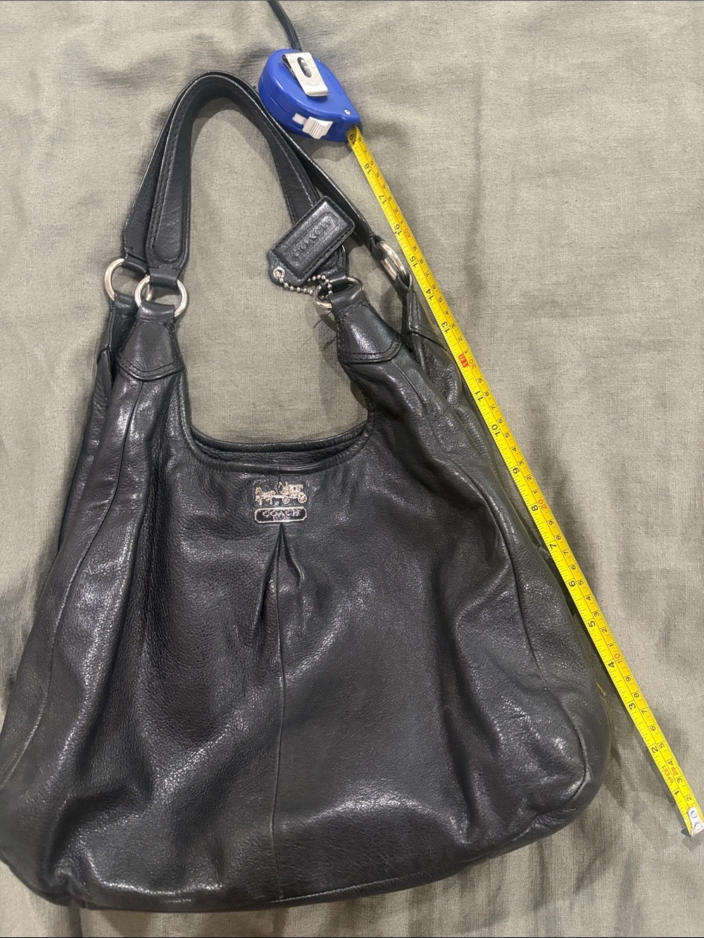 Coach Black Pebbled Leather Hobo with Silver-Tone Logo
